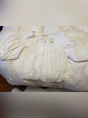 We The Free White Peasant Blouse with Tie Neck